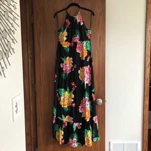 Black Floral Halter Maxi Maternity Dress